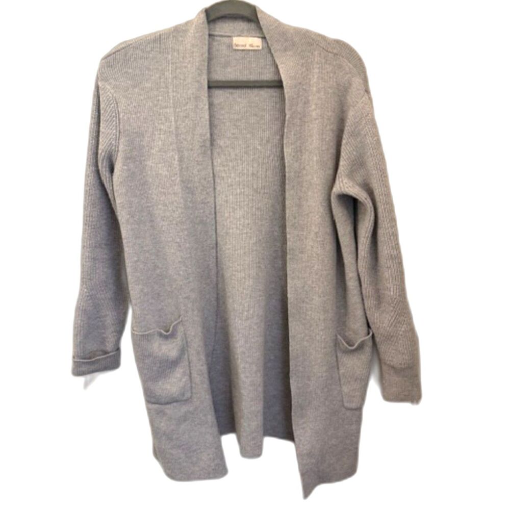 Bécool Gray Ribbed Open Front Cardigan Sweater Size S